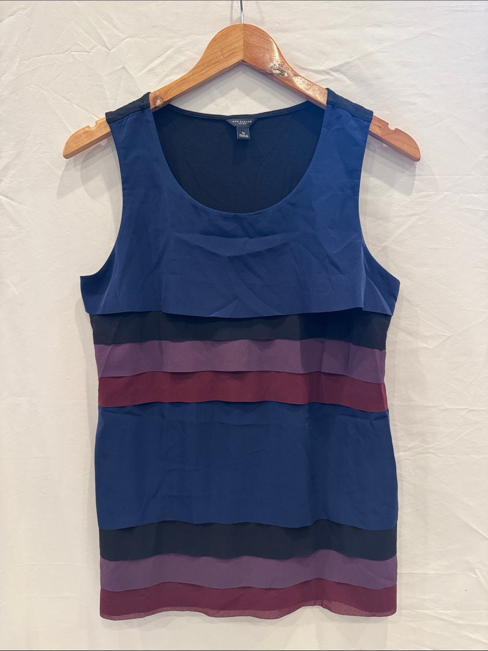 Ann Taylor Blue Purple Layered Stripe Sleeveless Tank, Size M